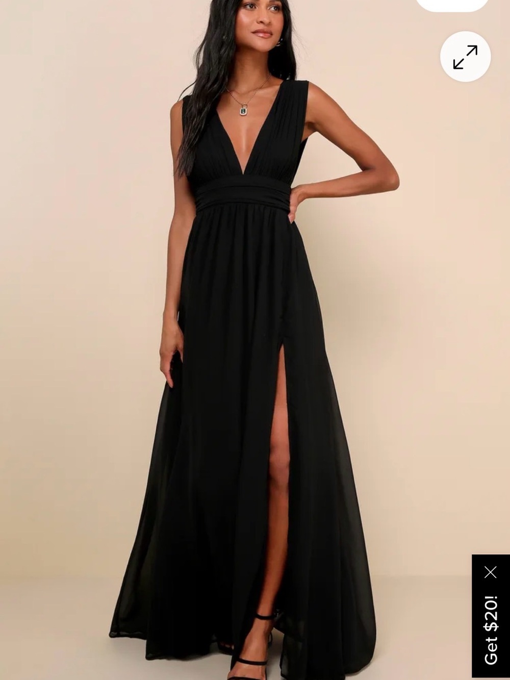 Lulu's Black Deep V Sleeveless Maxi Dress with Thigh Slit